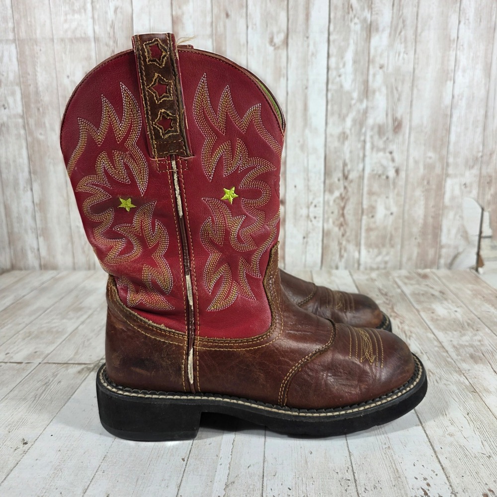 Ariat Fatbaby Women 7B Brown Red Leather Western Cowboy Boots 16762 Star Flame